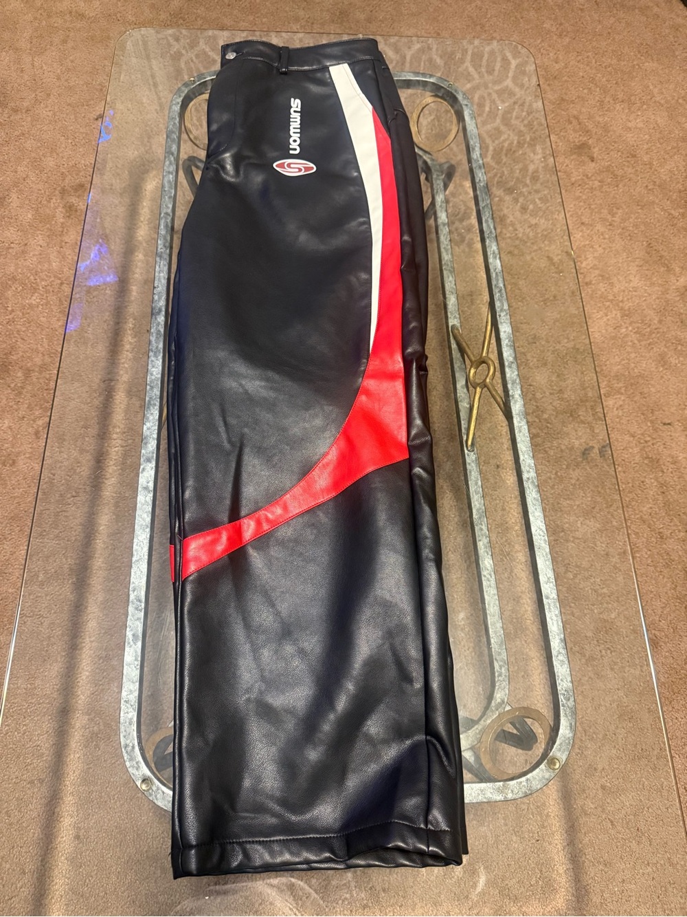 Swimline Black Faux-Leather Pants with Red & White Stripe